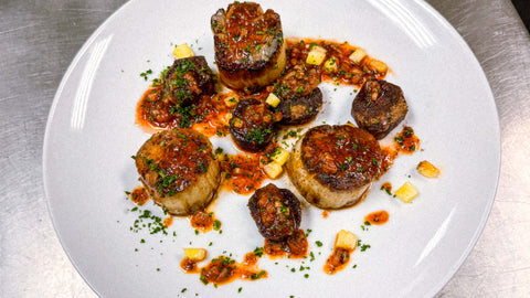 Aaron May | Seared Scallops with Spiced Yam Purée